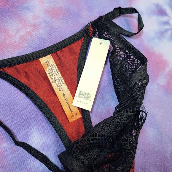 NWT Limited Edition Adjustable High Rise Satin & Lace Thong: M - Picture 3 of 3